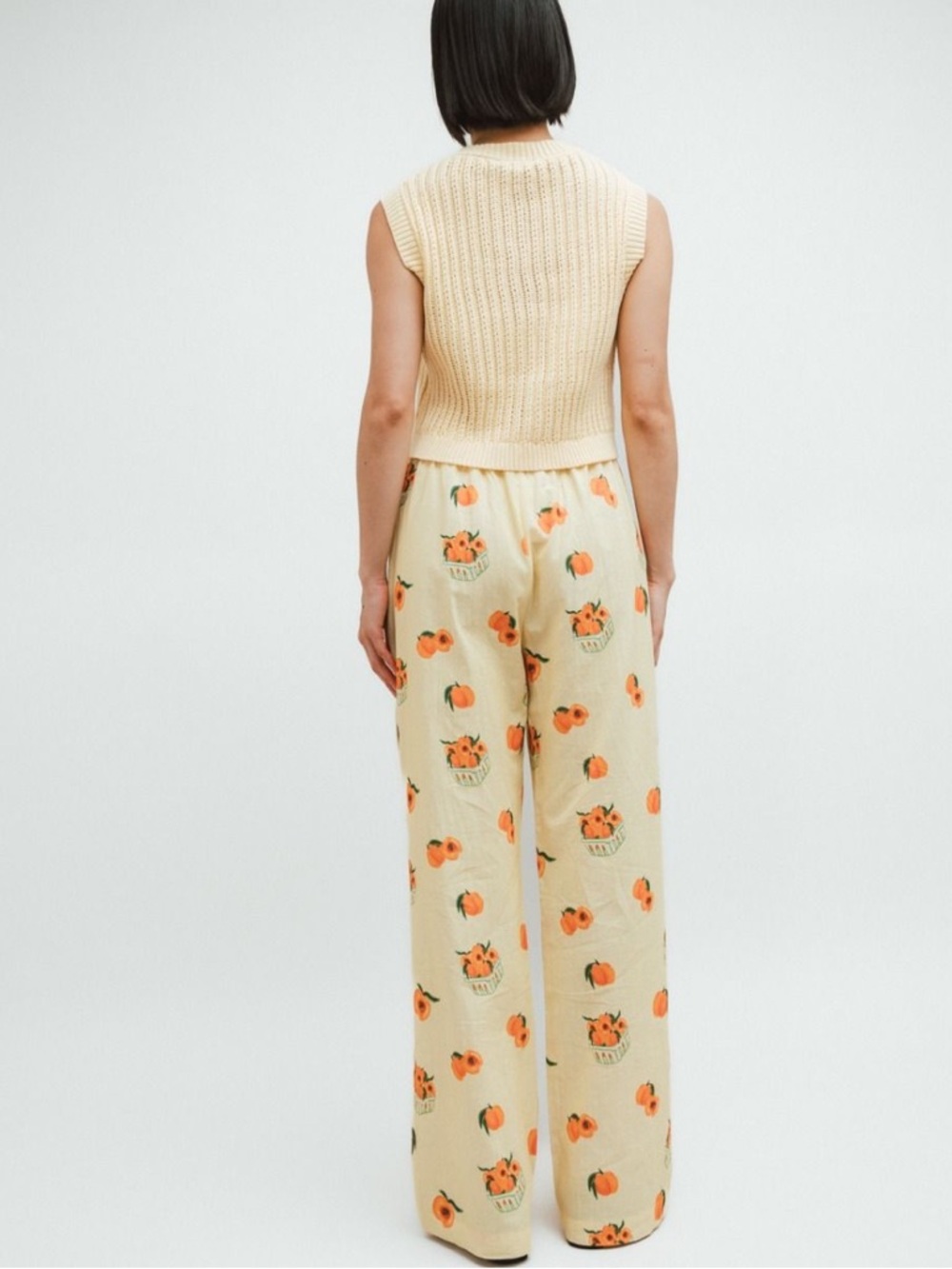 Bailey Rose Butter Yellow Peach-Print Wide-Leg Lounge Pull on Pants NWOT - Picture 4 of 13